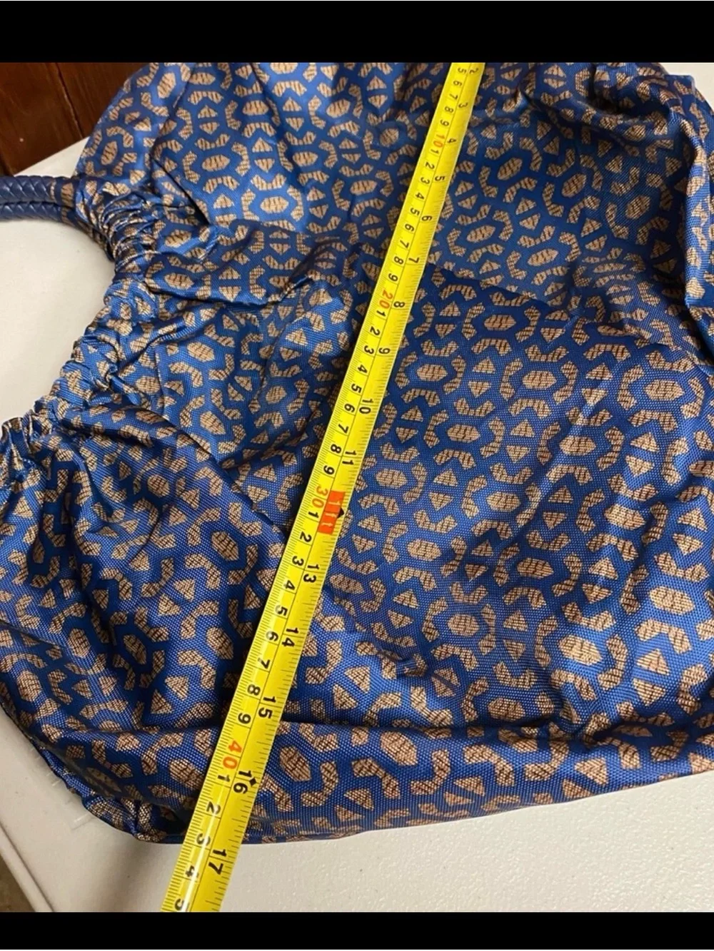 Blue Patterned Round-Handle Women’s Tote Bag
